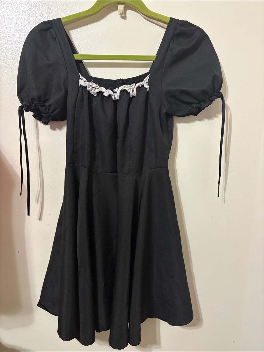 Black Puff Sleeve Dress with White Trim